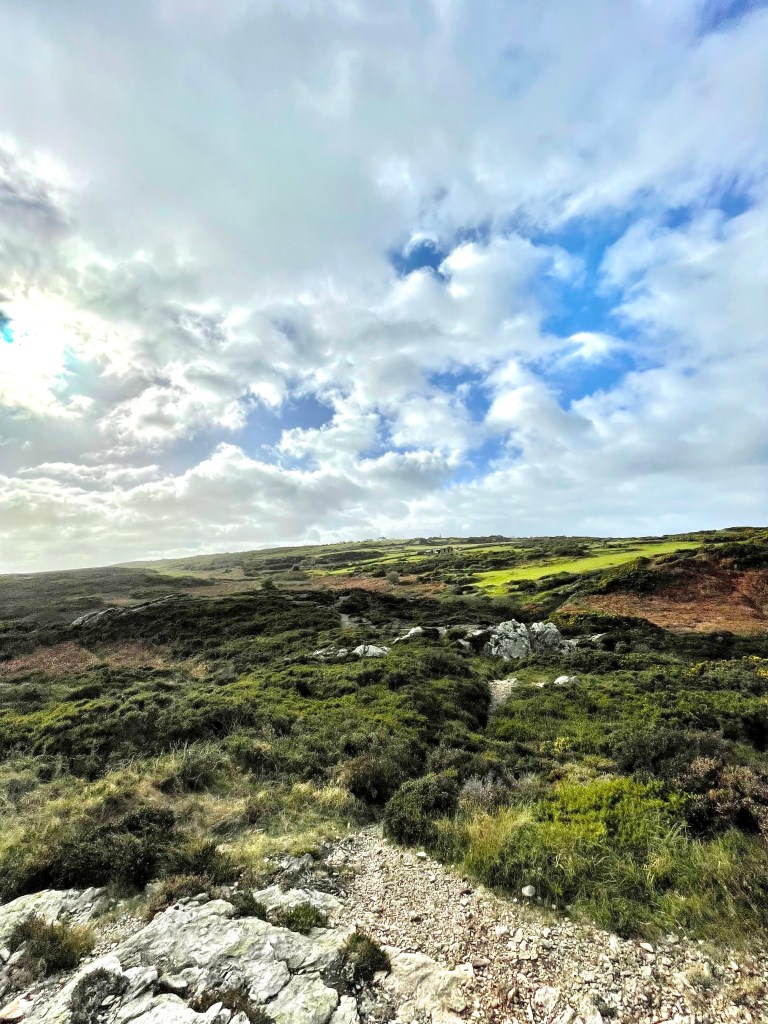 Rolling hills of bright green grass in Howth, Ireland
