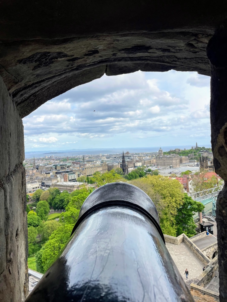 cannon looking out over the North Sea in Edinburgh at the Edinburgh Castle