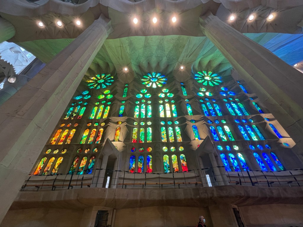 The interior of La Sagrada Familia in Barcelona, Spain