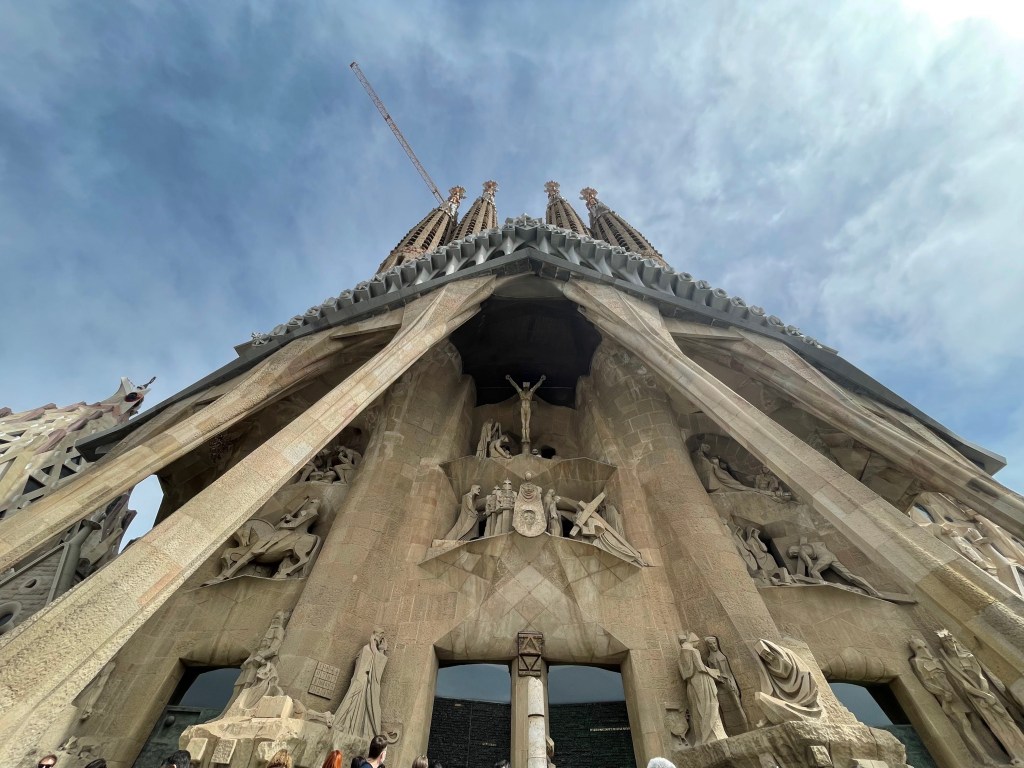 The exterior back side of La Sagrada Familia in Barcelona, Spain