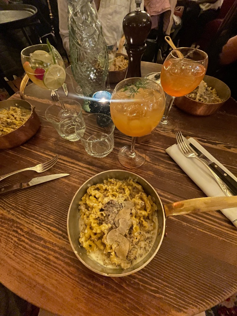 The famous truffle pasta dish served in a copper skillet from Carmelo's in Lyon