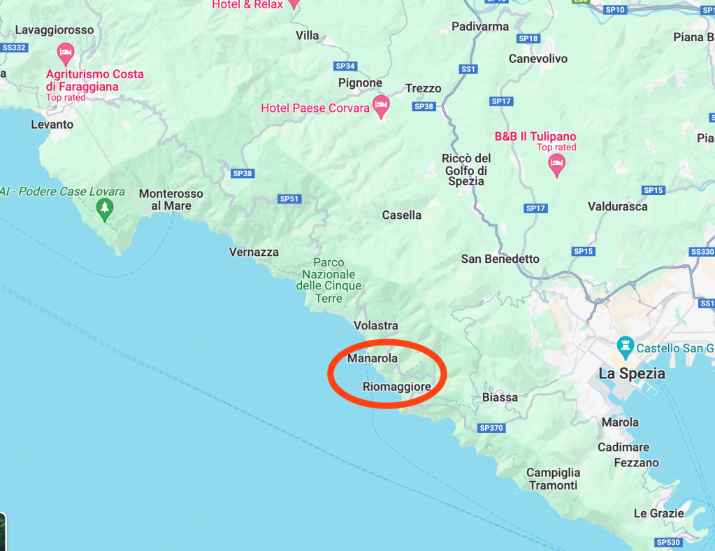 Map showing the 5 towns of Cinque Terre in Italy