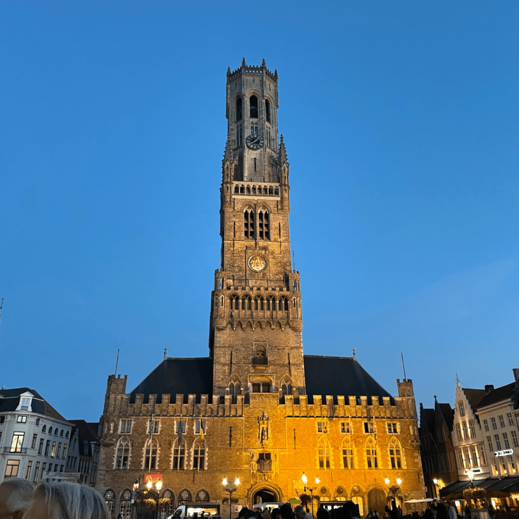 Dusk at Grotes Markt, Market Square in Bruges, Belgium