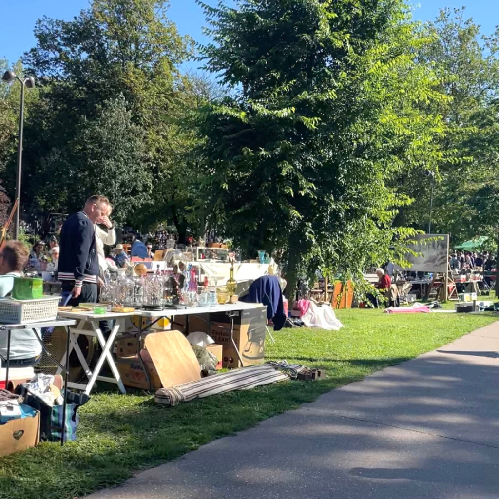 A flea market on the streets in Bruges, Belgium on a sunny day in September