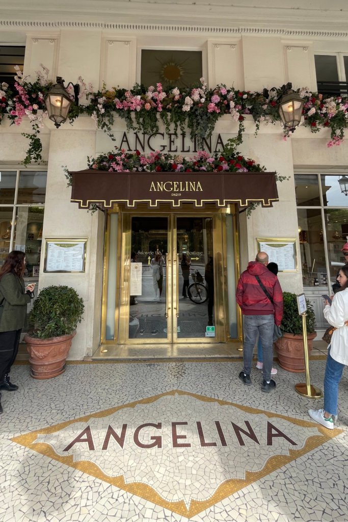 Entrance to the famous Angelina's Café in Paris on a sunny day