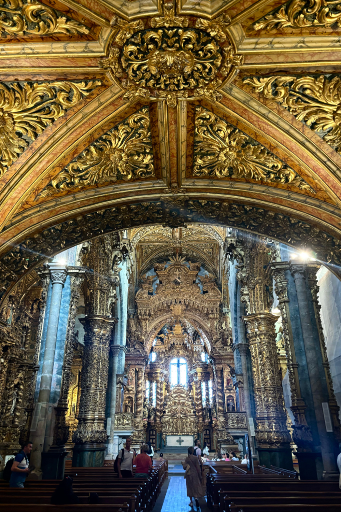 The inside of the São Francisco do Porto with a stunning gilded interior in Porto, Portugal.