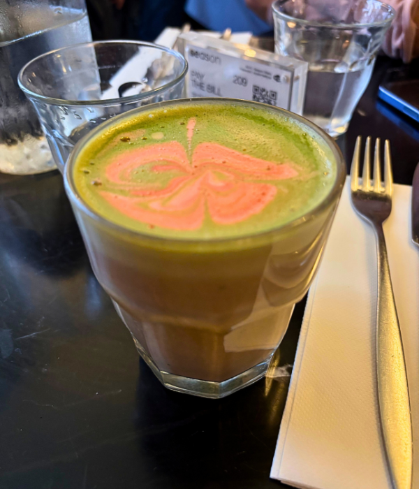 matcha with rose syrup and a brunch spot in Paris